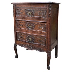 Antique French Chest of Drawers Louis XV Petite End Table Nightstand Oak Keys