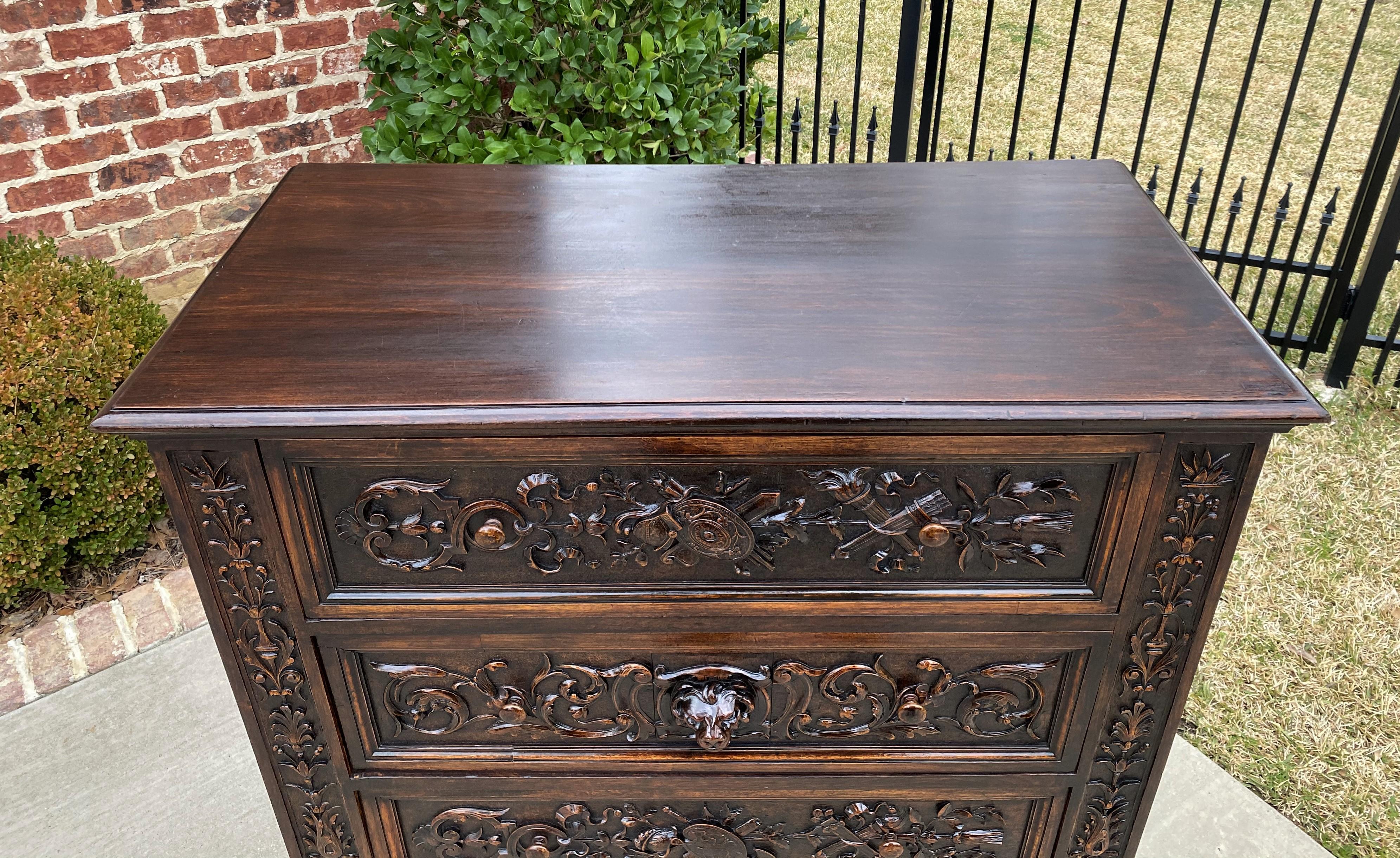 Antique French Chest of Drawers Renaissance Revival Oak Shields Knights Lions 5