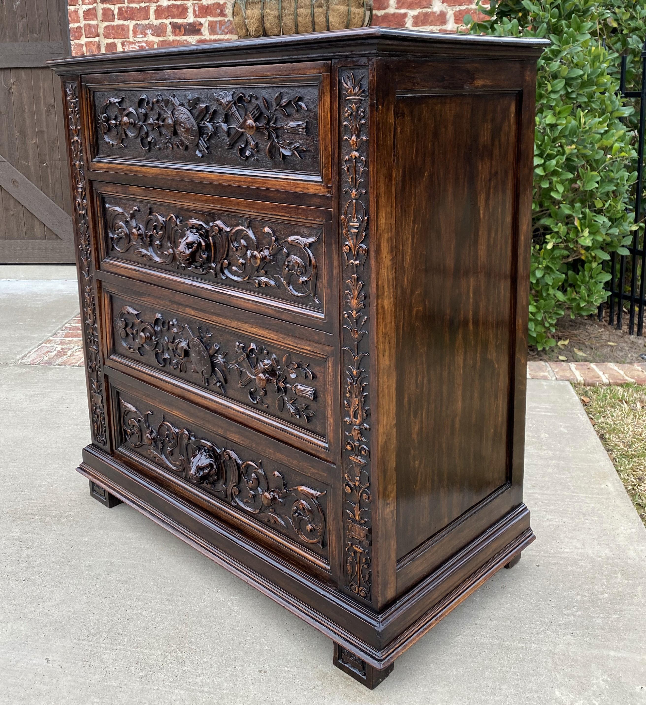 Antique French Chest of Drawers Renaissance Revival Oak Shields Knights Lions 6