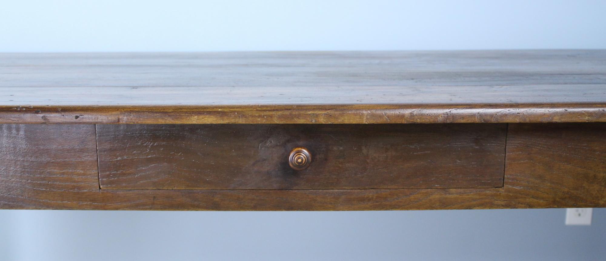 19th Century Antique French Chestnut Farm Table, One-Drawer For Sale