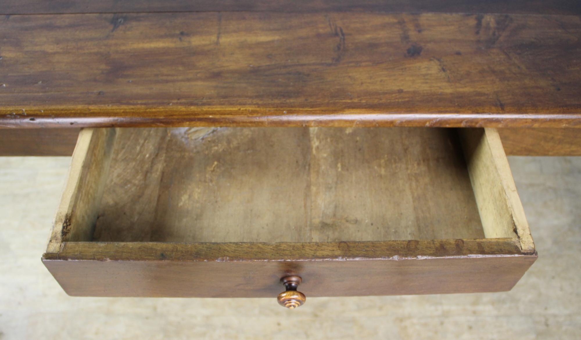 Antique French Chestnut Farm Table, One-Drawer 1