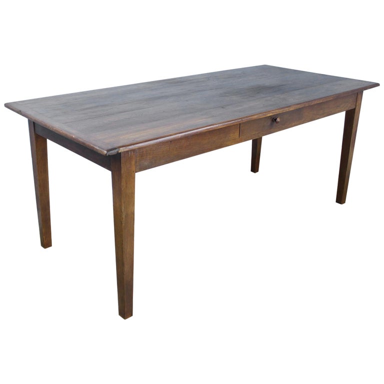 Antique French Chestnut Farm Table, One-Drawer For Sale