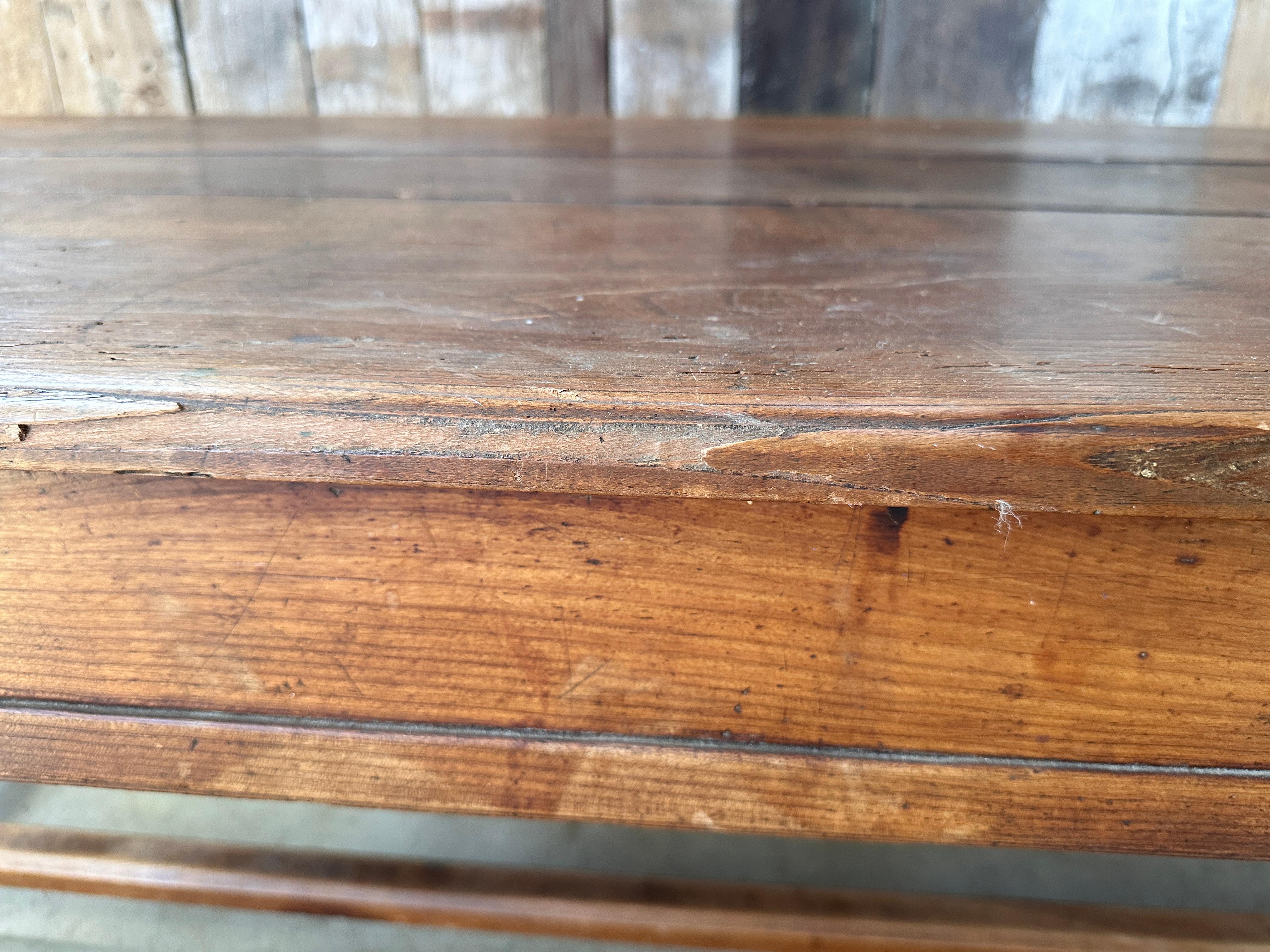 Antique French Chestnut Farmhouse Dining Table, c 1860 For Sale 9