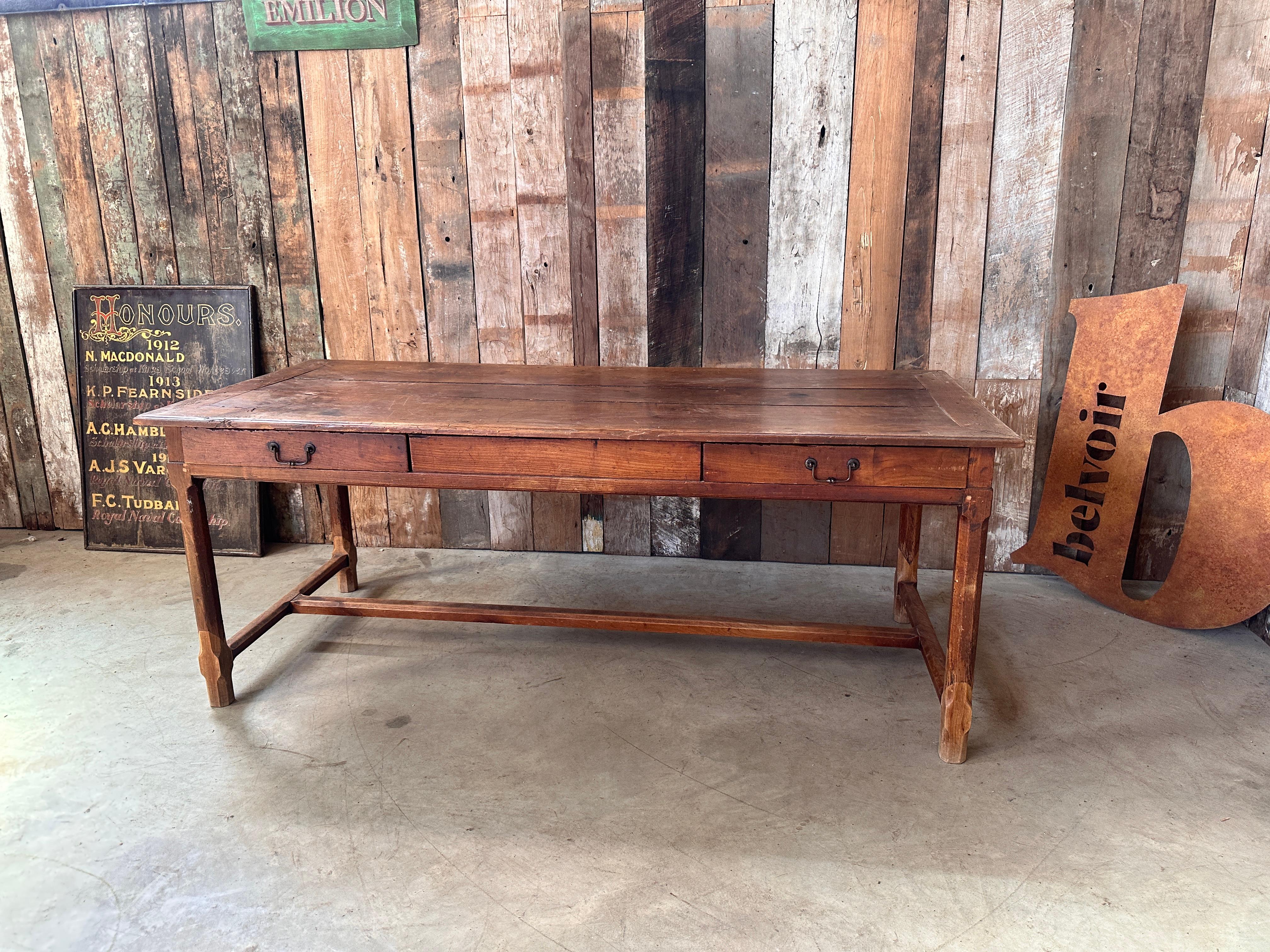 Régence Antique French Chestnut Farmhouse Dining Table, c 1860 For Sale