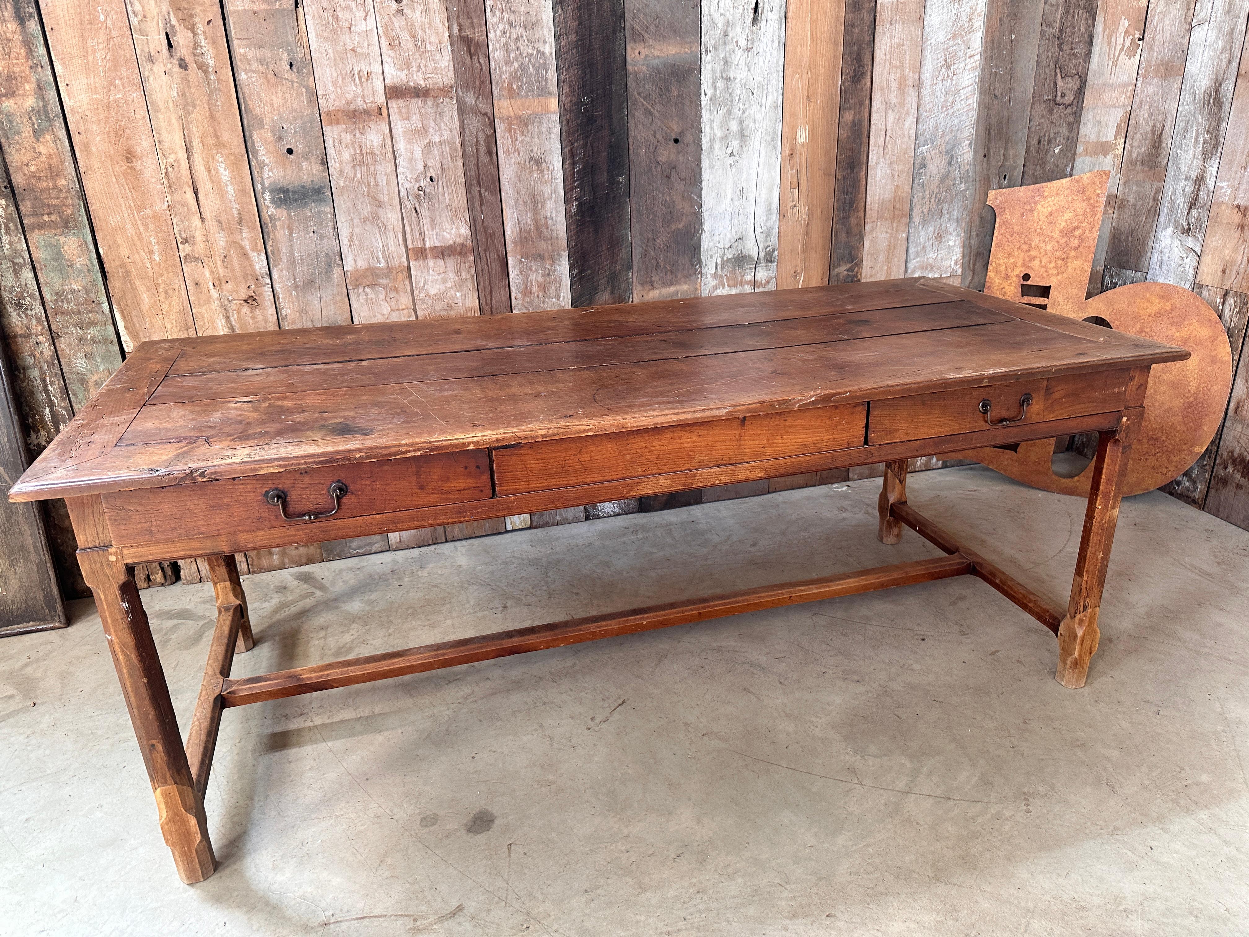 Antique French Chestnut Farmhouse Dining Table, c 1860 In Good Condition For Sale In Leicestershire, GB