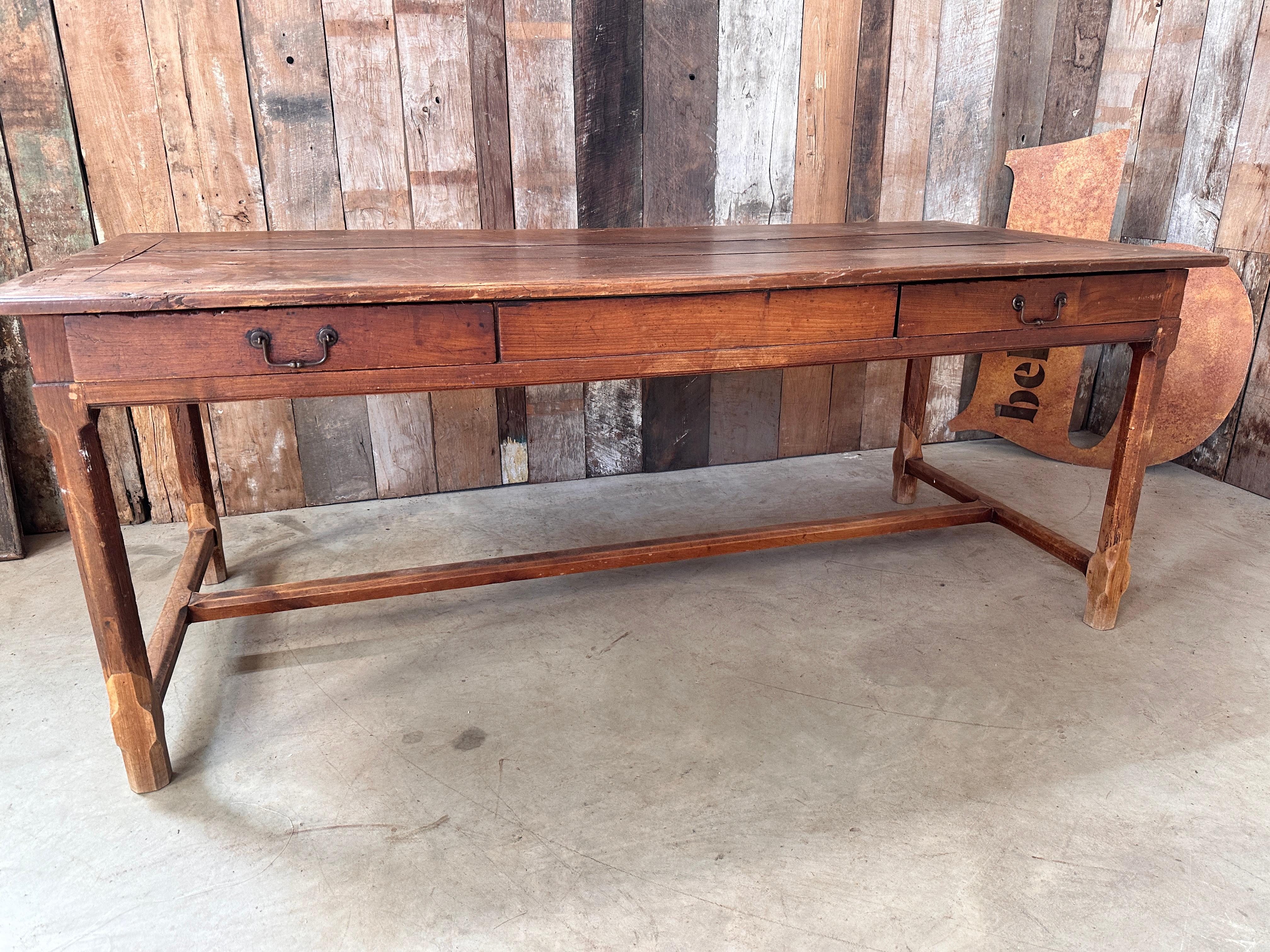 19th Century Antique French Chestnut Farmhouse Dining Table, c 1860 For Sale