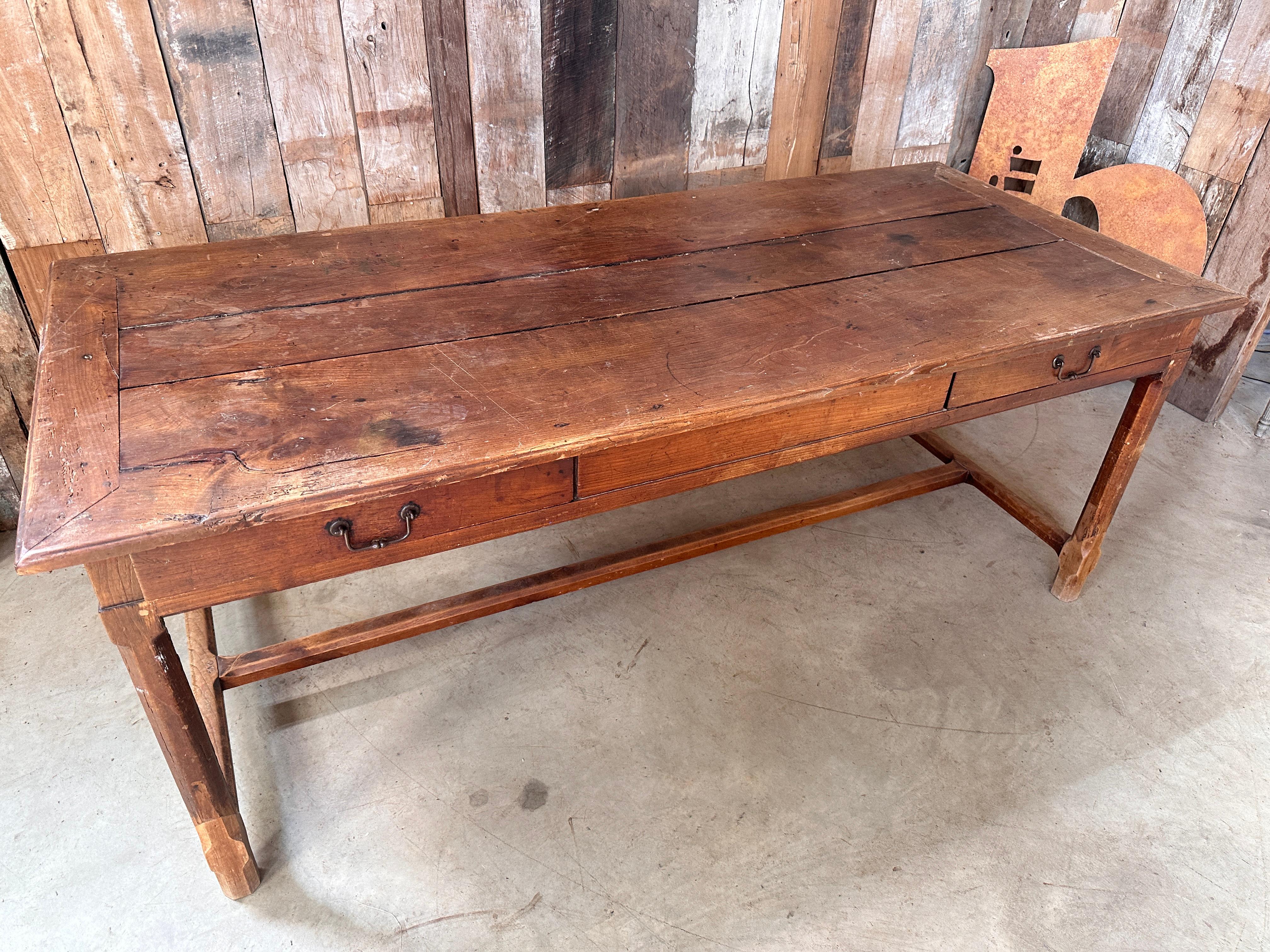 Antique French Chestnut Farmhouse Dining Table, c 1860 For Sale 1