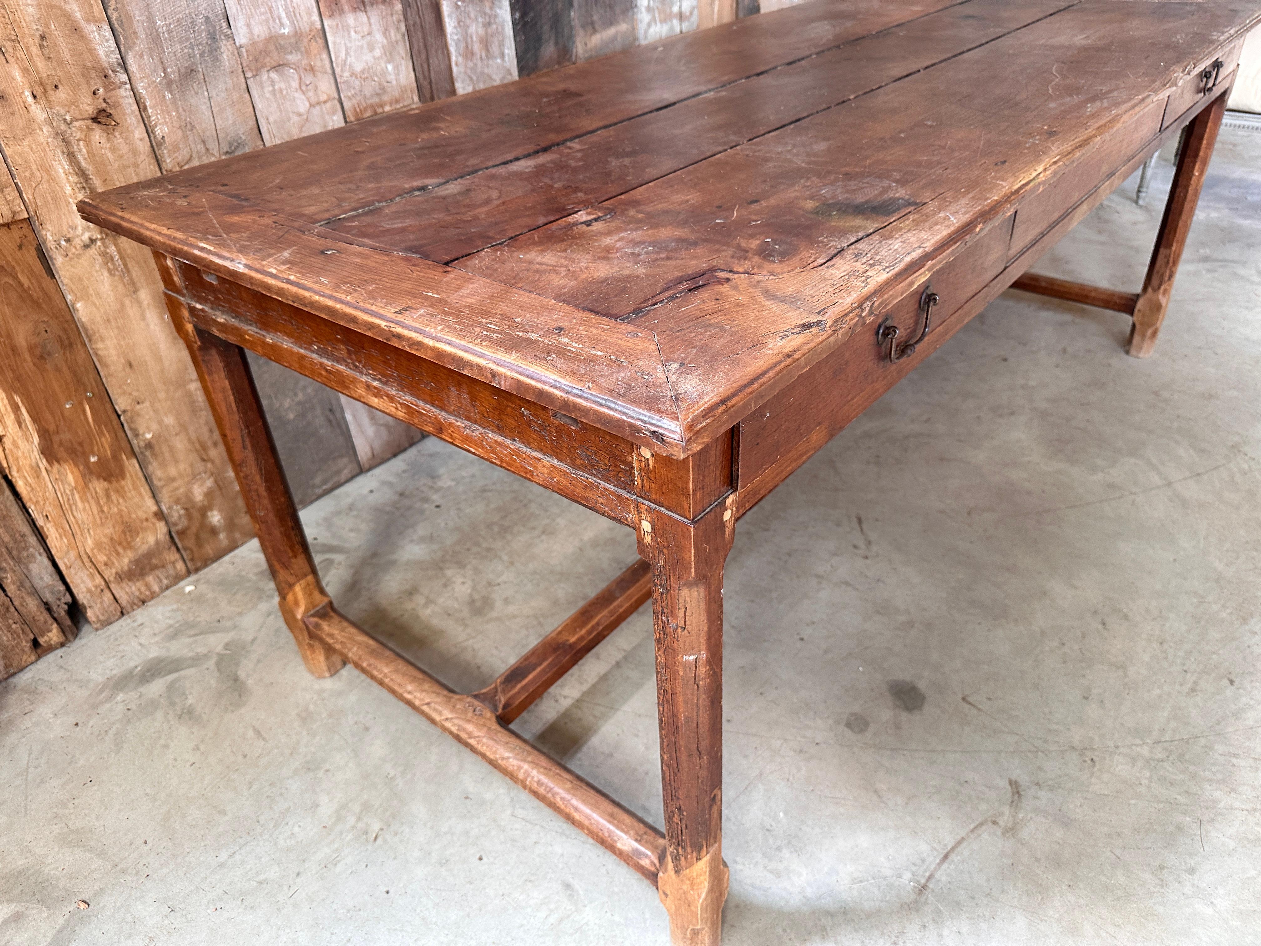Antique French Chestnut Farmhouse Dining Table, c 1860 For Sale 2