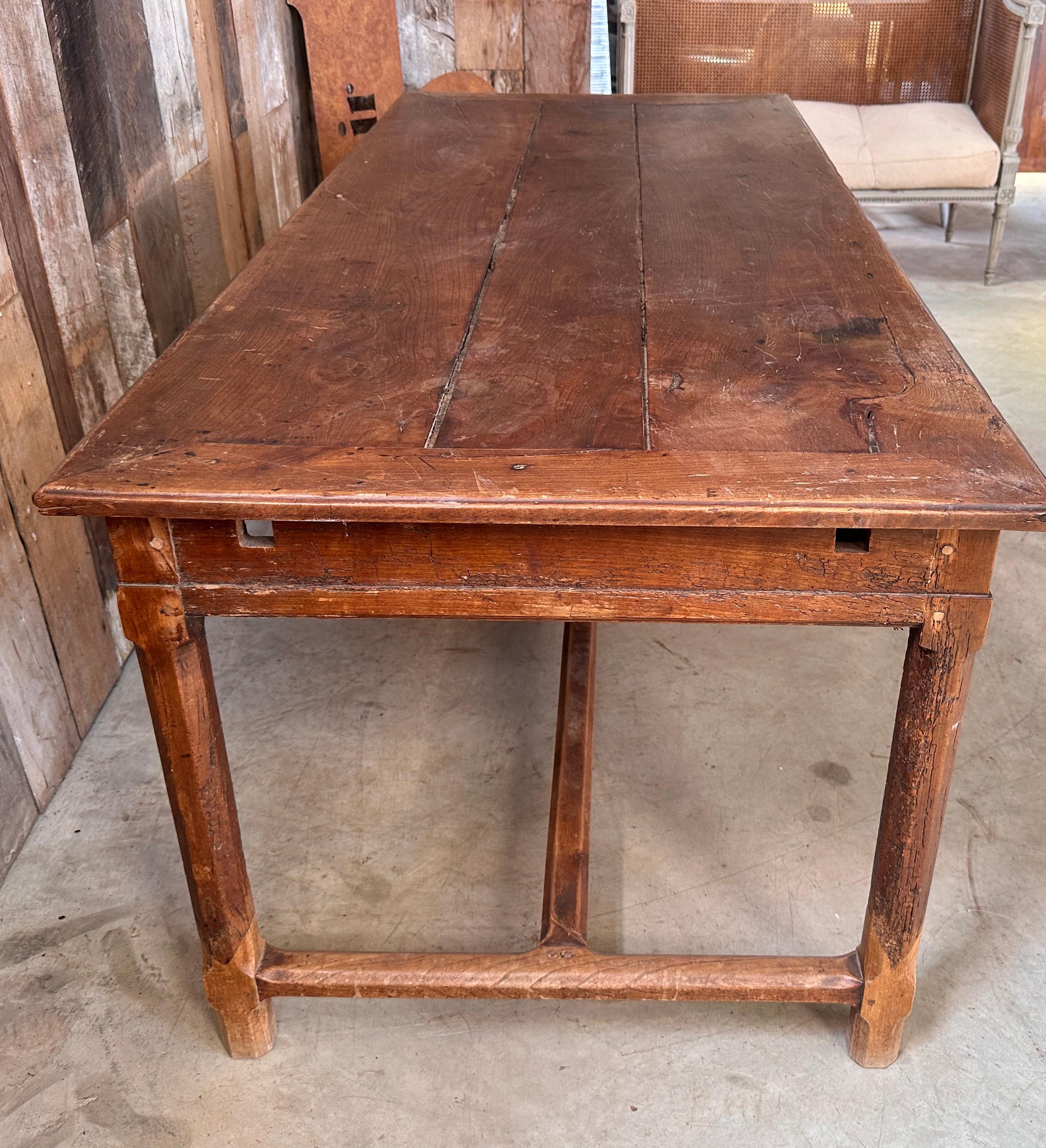 Antique French Chestnut Farmhouse Dining Table, c 1860 For Sale 3