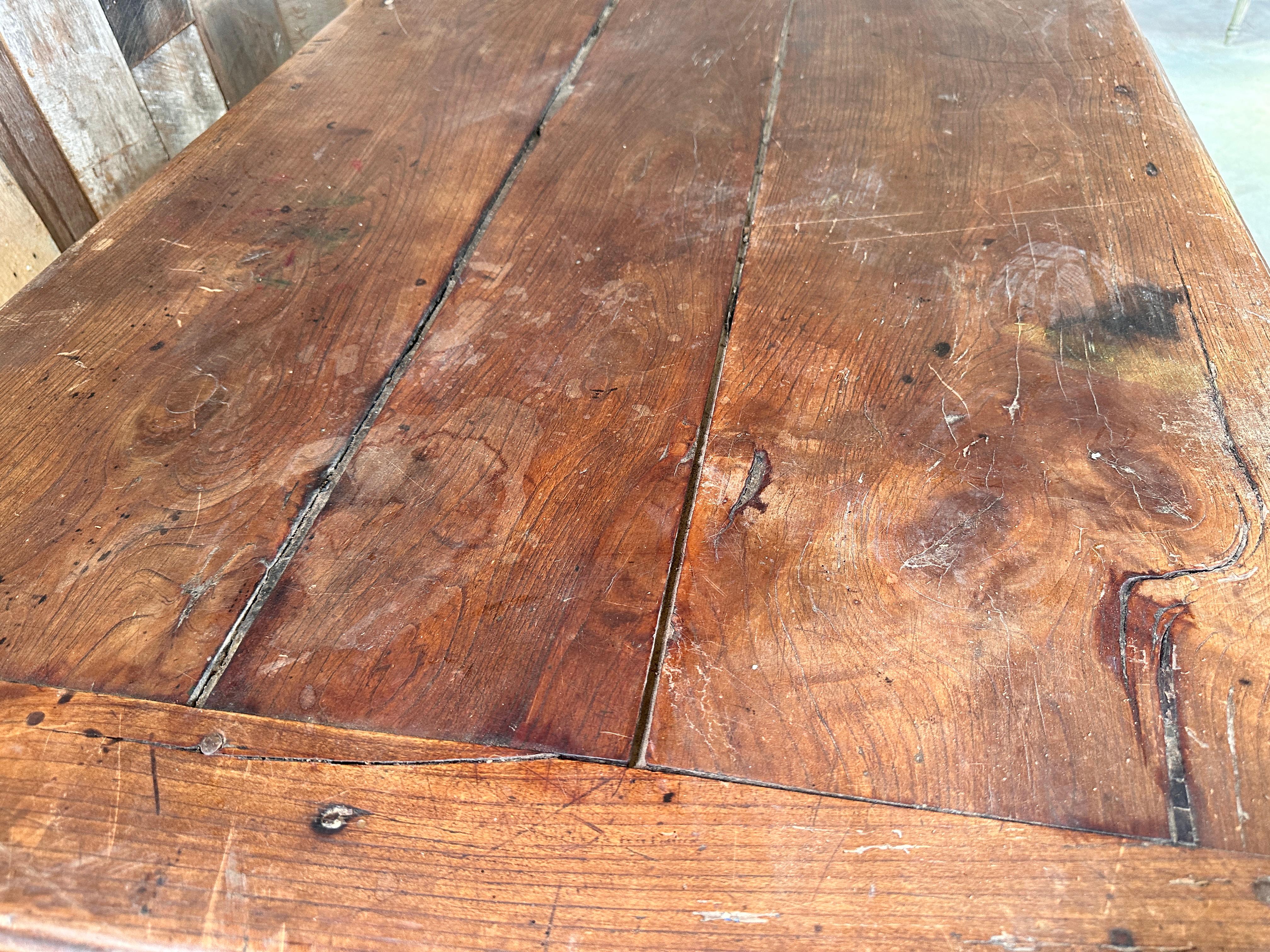 Antique French Chestnut Farmhouse Dining Table, c 1860 For Sale 4