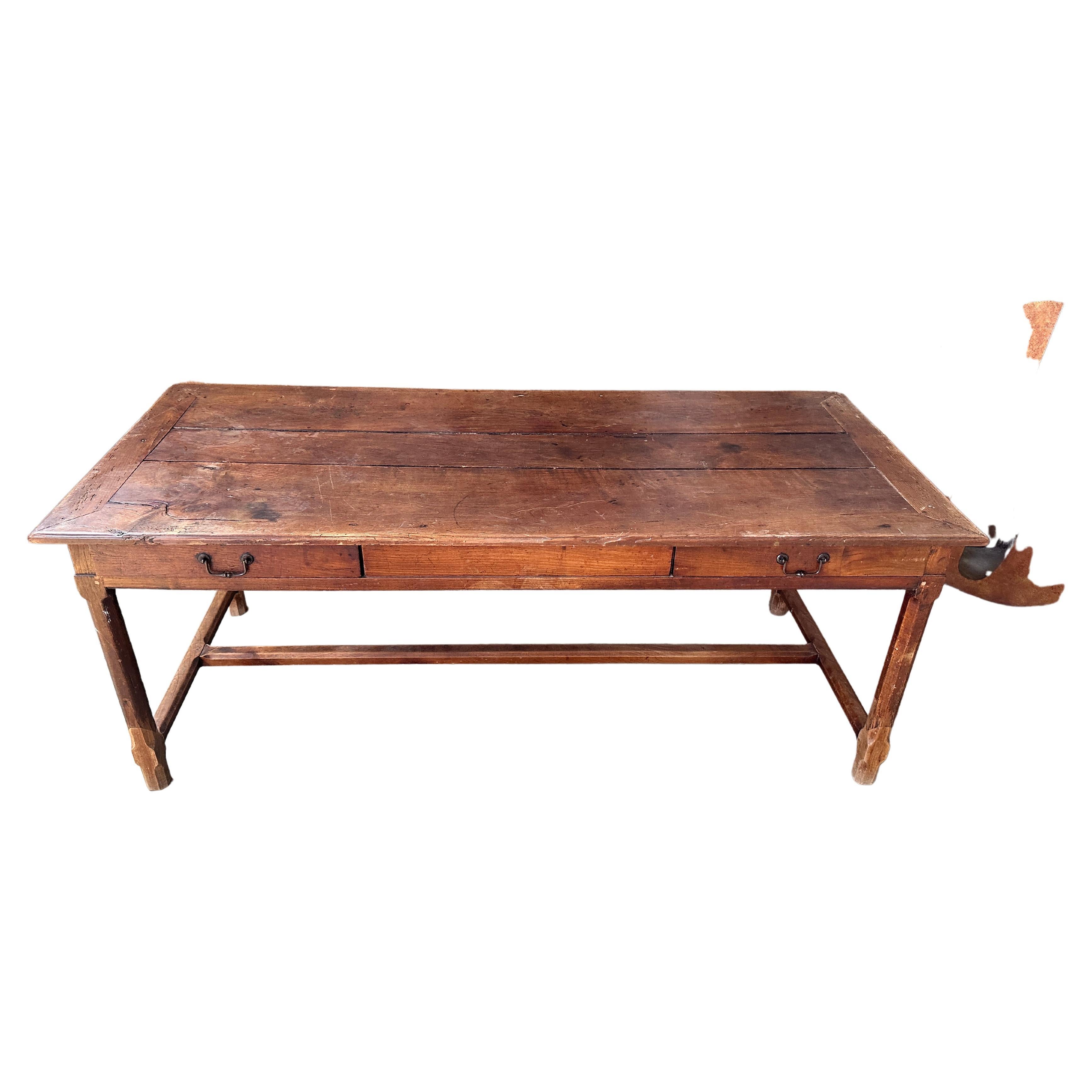 Antique French Chestnut Farmhouse Dining Table, c 1860 For Sale