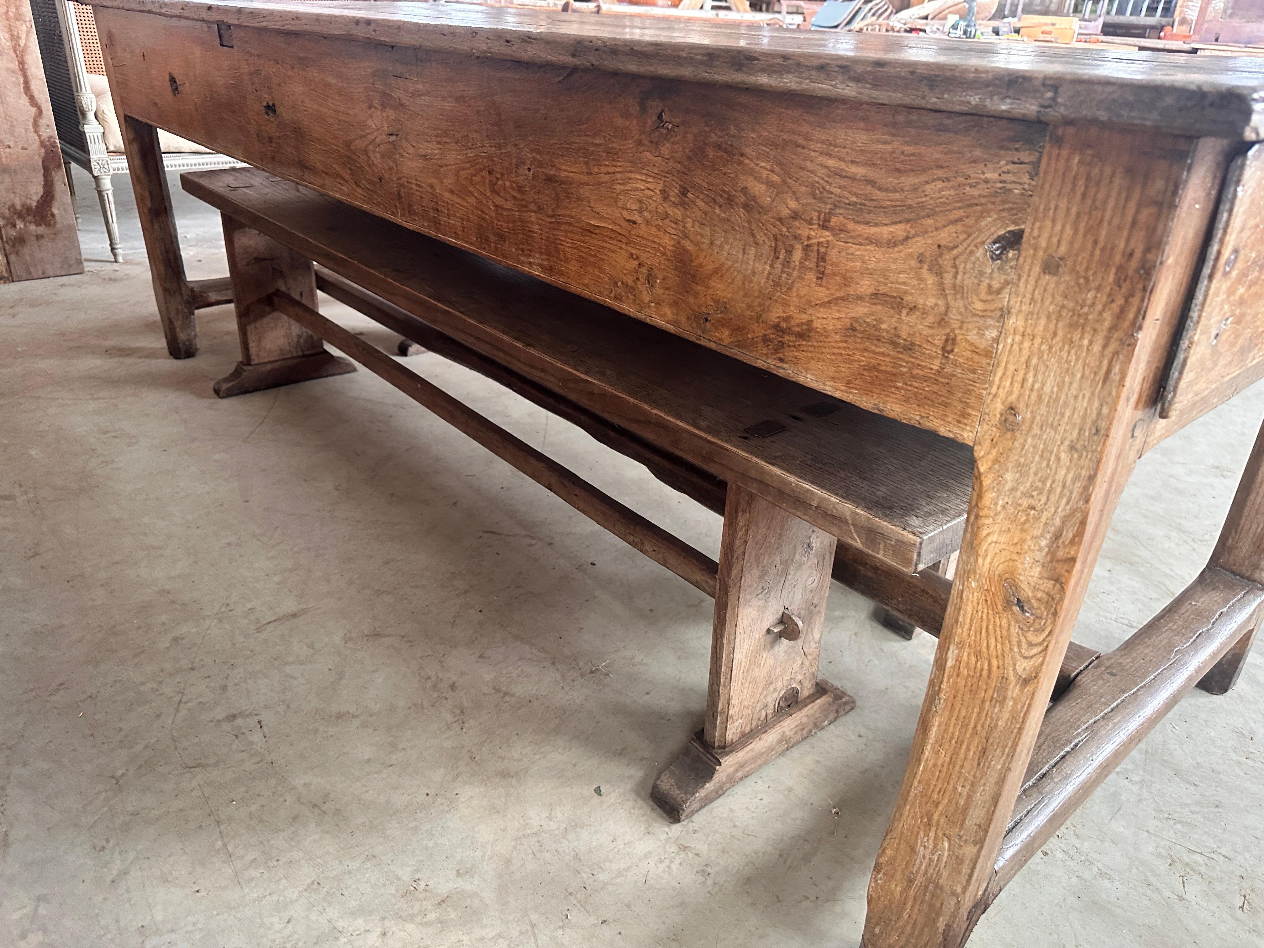 Antique French Chestnut Farmhouse Dordogne Refectory Dining Table and Benches For Sale 16