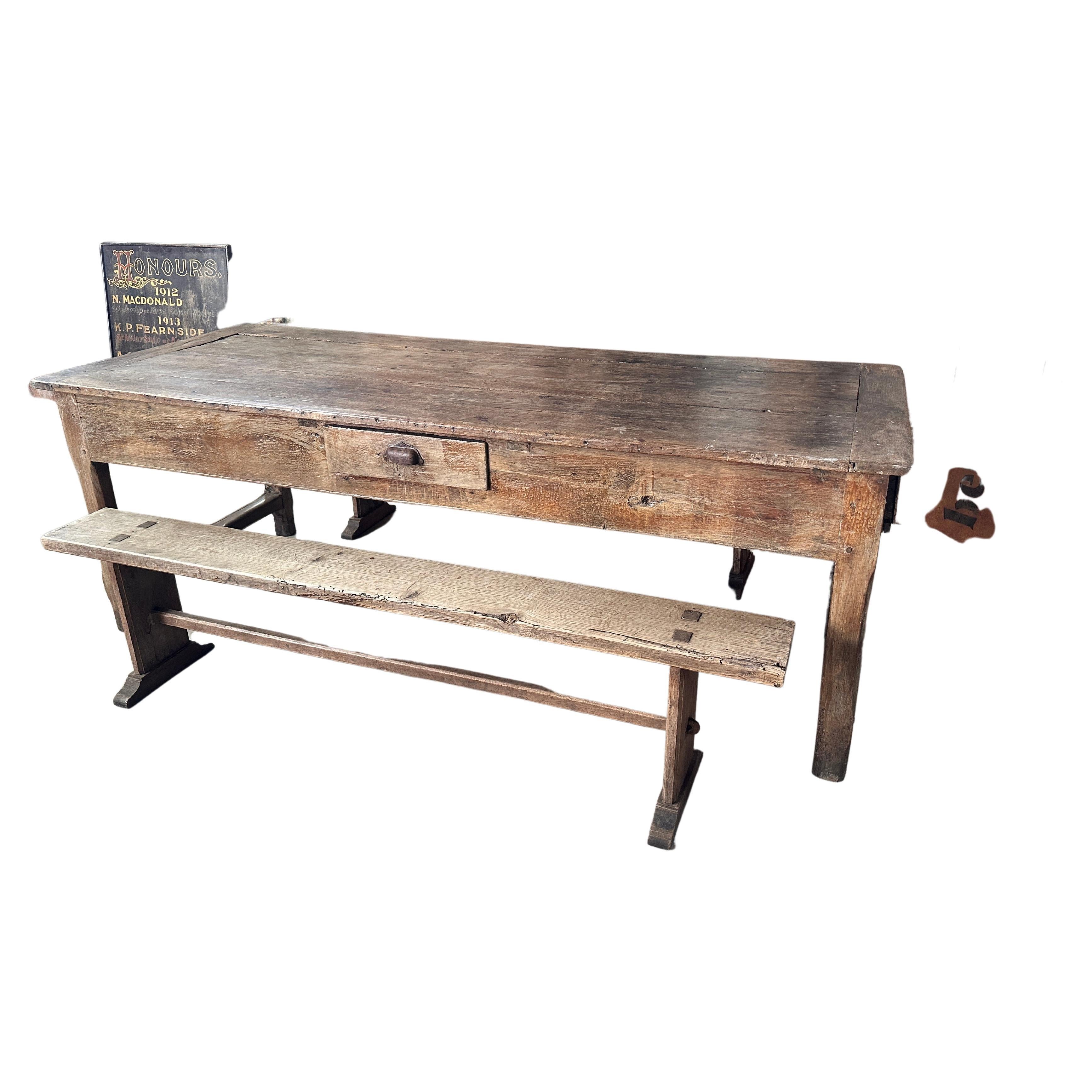 Antique French Chestnut Farmhouse Dordogne Refectory Dining Table and Benches For Sale
