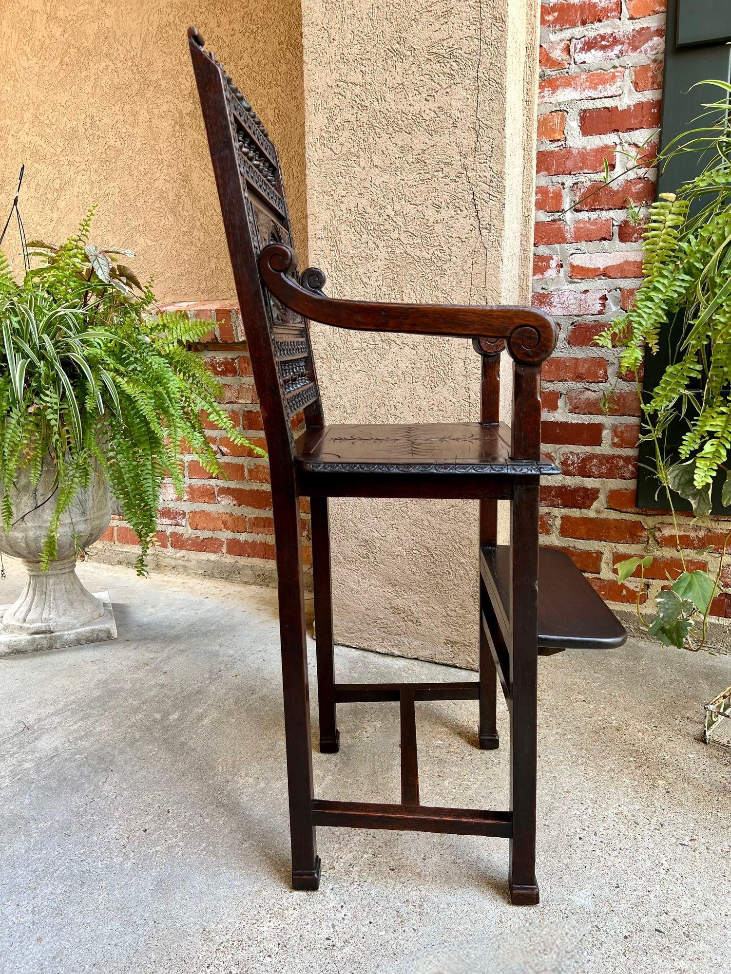 Antique French Child Doll High Chair Brittany Breton Ship Spindle Carved Oak For Sale 2