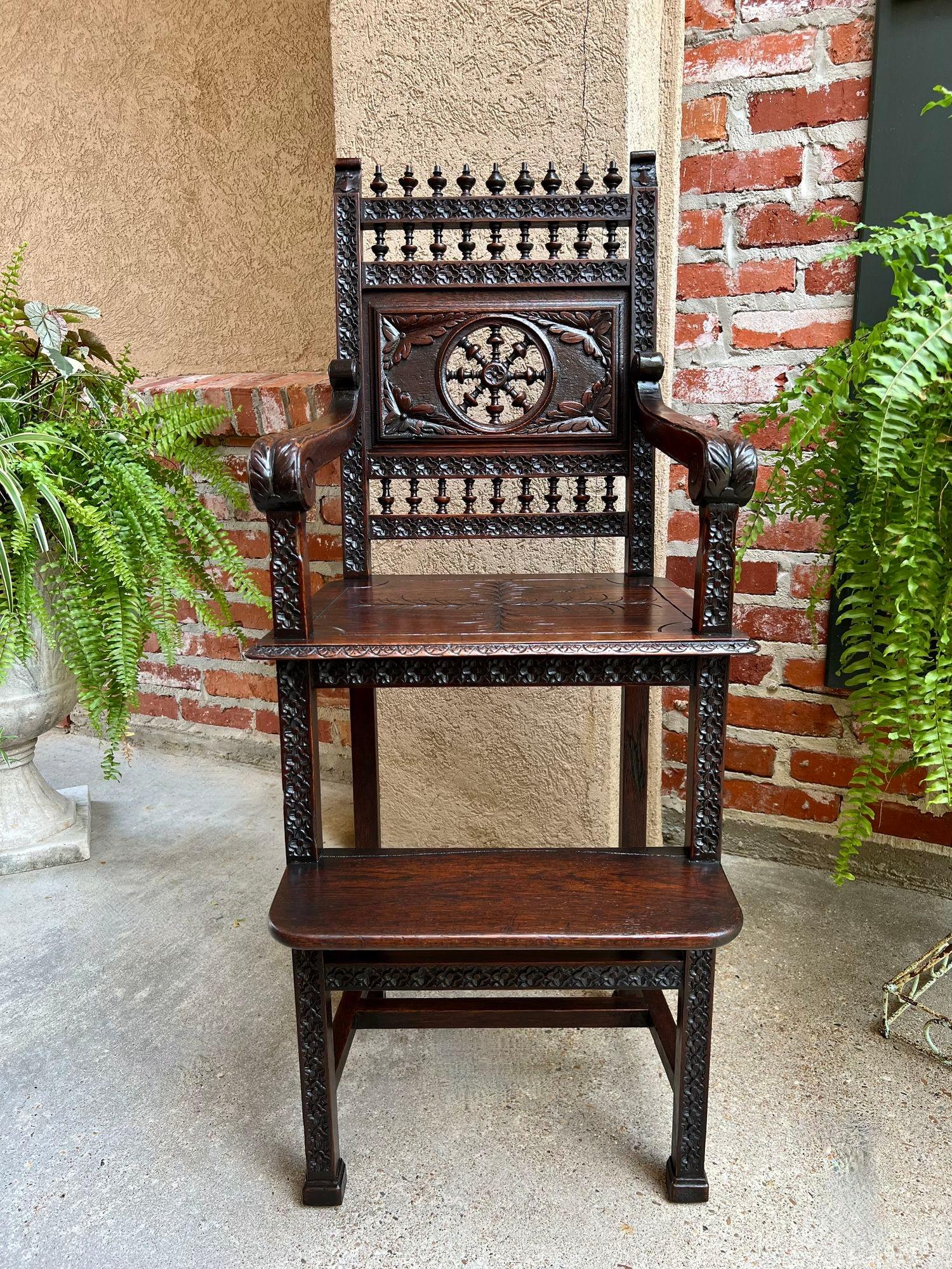 Antique French Child Doll High Chair Brittany Breton Ship Spindle Carved Oak For Sale 7