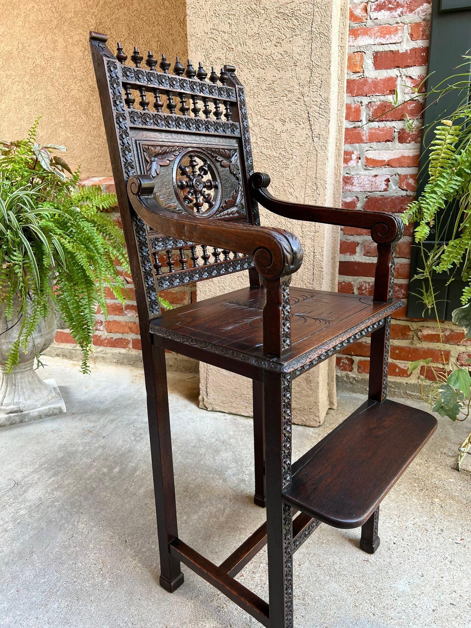 Antique French Child Doll High Chair Brittany Breton Ship Spindle Carved Oak For Sale 8