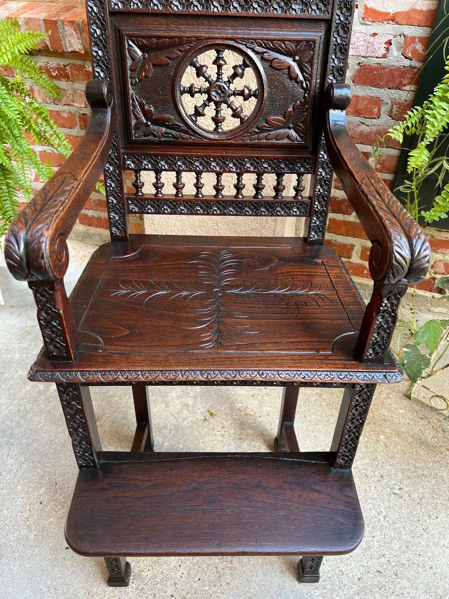 Antique French Child Doll High Chair Brittany Breton Ship Spindle Carved Oak For Sale 7