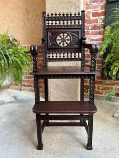 Antique French Child Doll High Chair Brittany Breton Ship Spindle Carved Oak