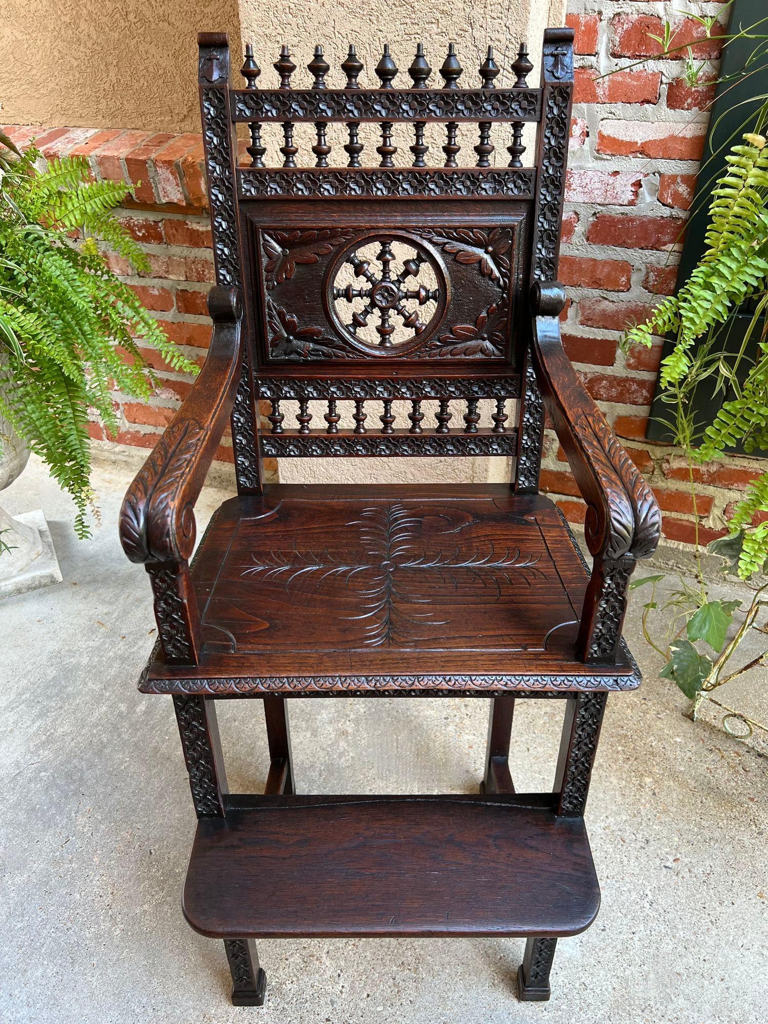 Antique French Child Doll High Chair Brittany Breton Ship Spindle Carved Oak In Good Condition For Sale In Shreveport, LA