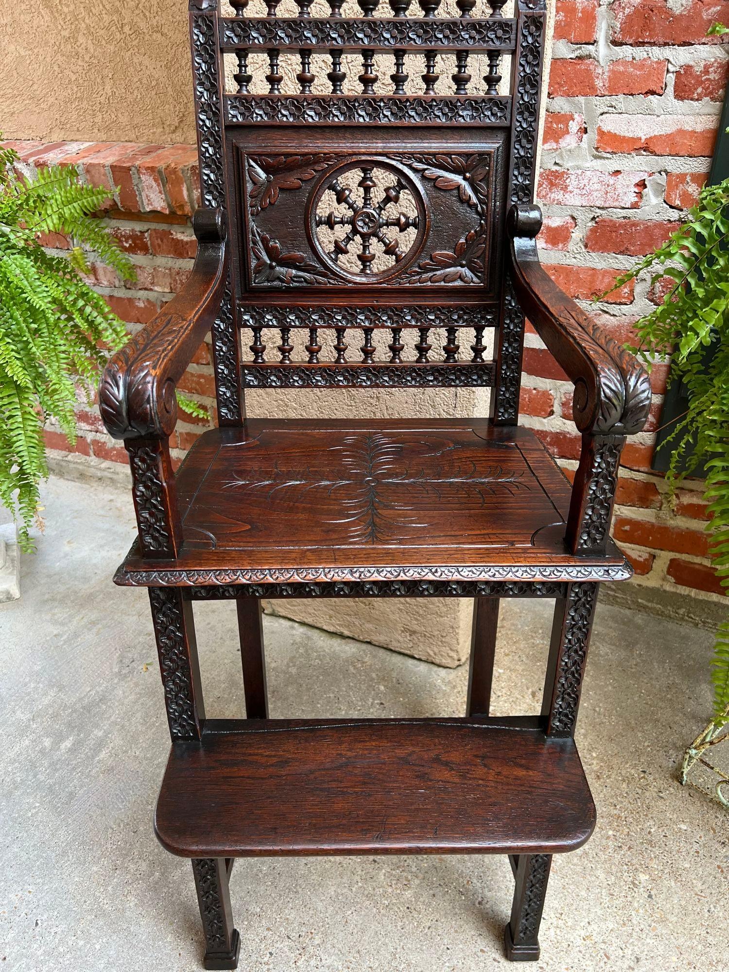 19th Century Antique French Child Doll High Chair Brittany Breton Ship Spindle Carved Oak For Sale