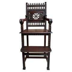 Antique French Child Doll High Chair Brittany Breton Ship Spindle Carved Oak