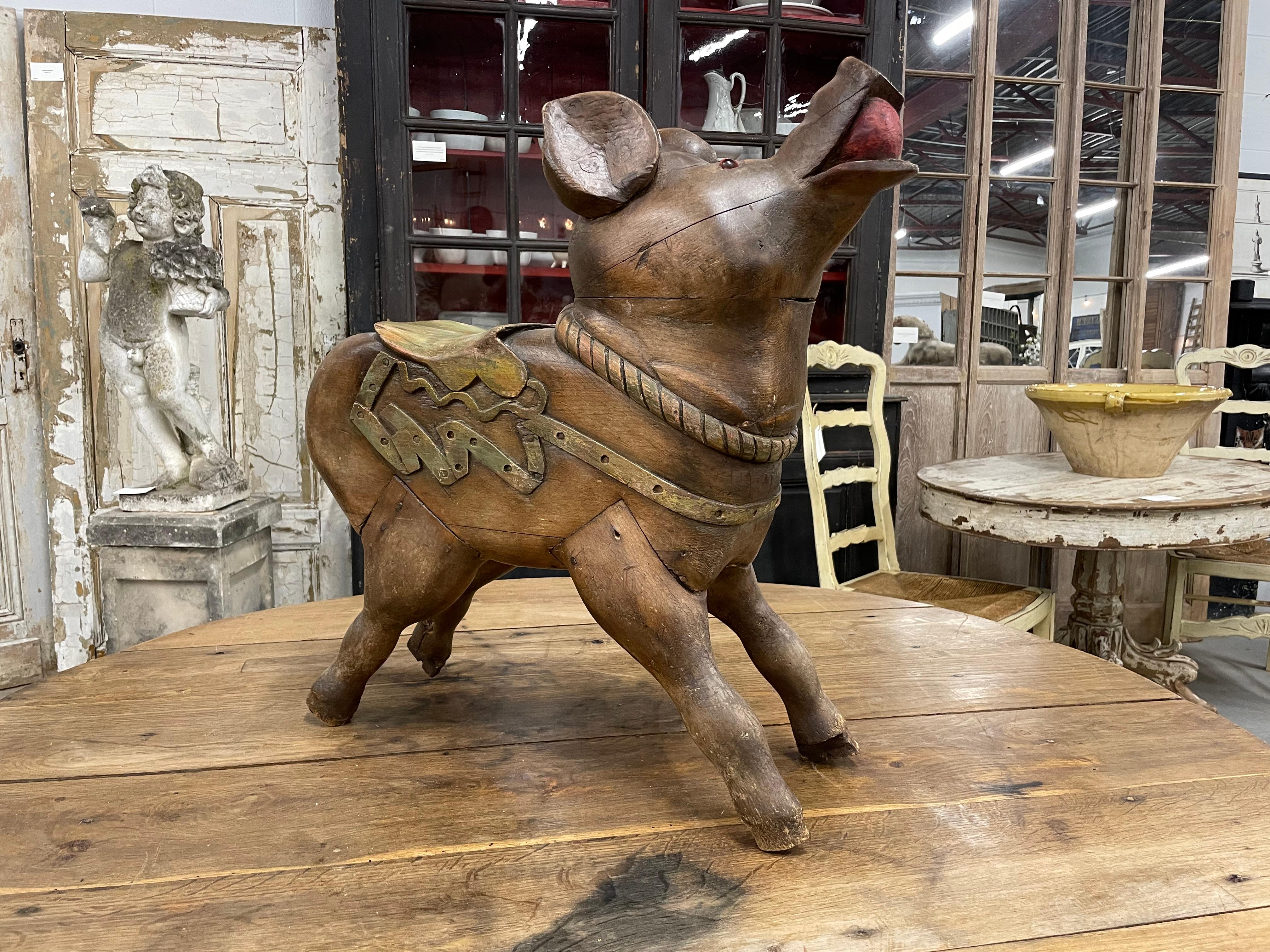 19th Century Antique French Children's Carousel Pig For Sale