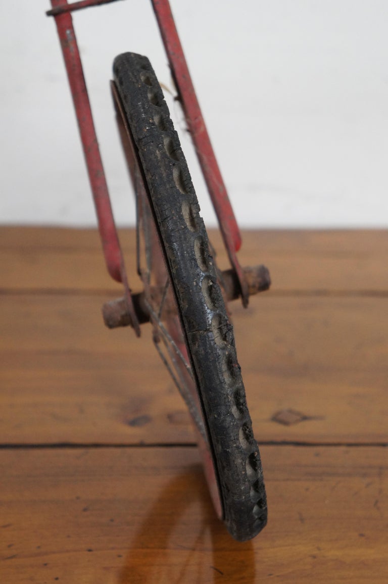 Antique French Childs Pedal Bike Bicycle Cycle Leather Seat Red Hard
