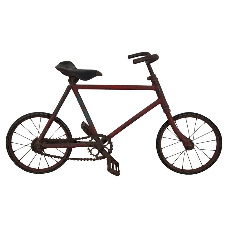 Antique French Childs Pedal Bike Bicycle Cycle Leather Seat Red Hard