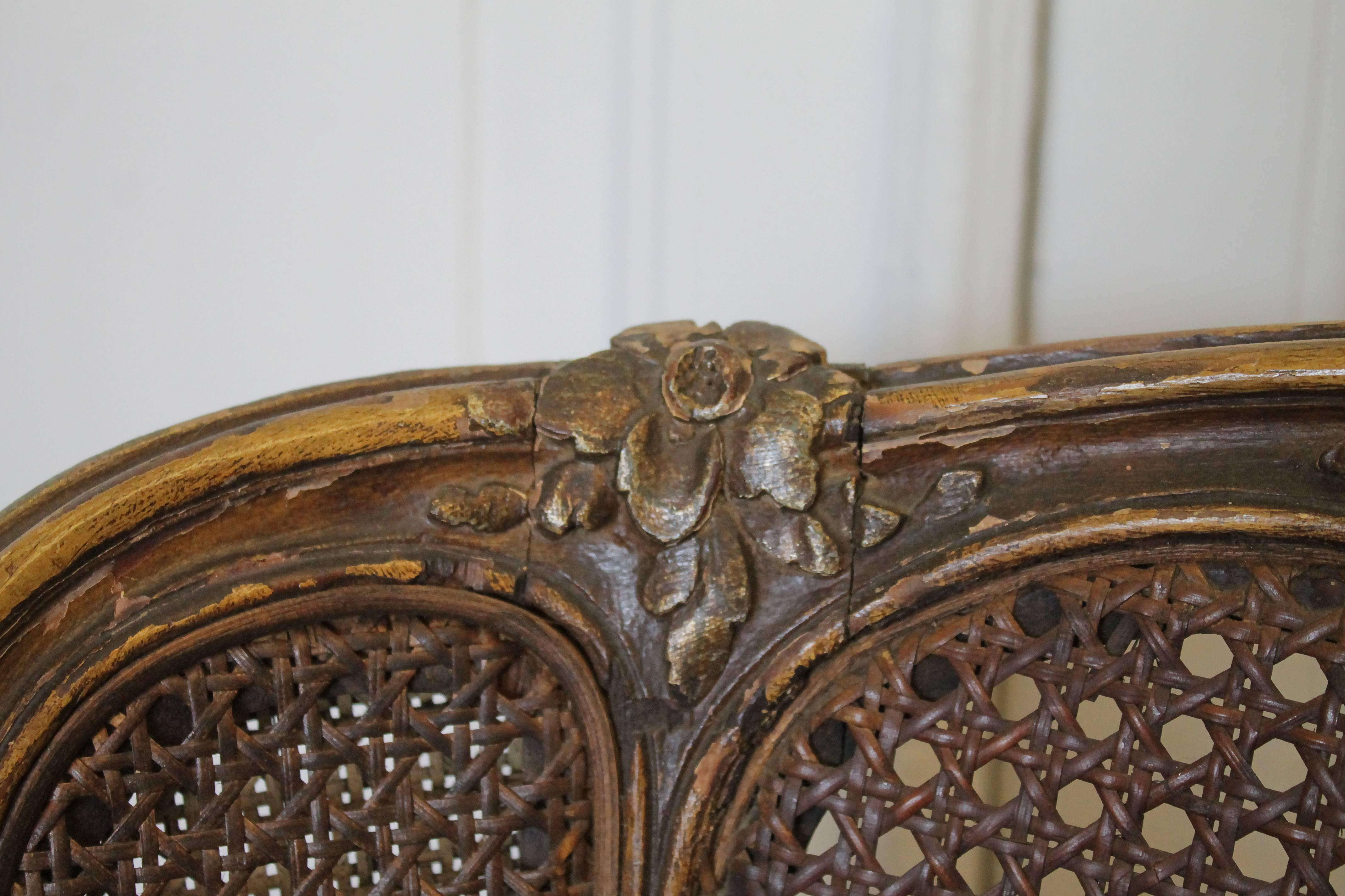 Lin Ancienne chaise à oreilles française pour enfants à dossier canné