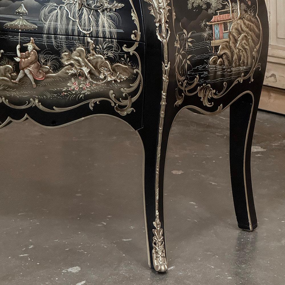 Antique French Chinoiserie Black Lacquer Bombe Commode For Sale 4