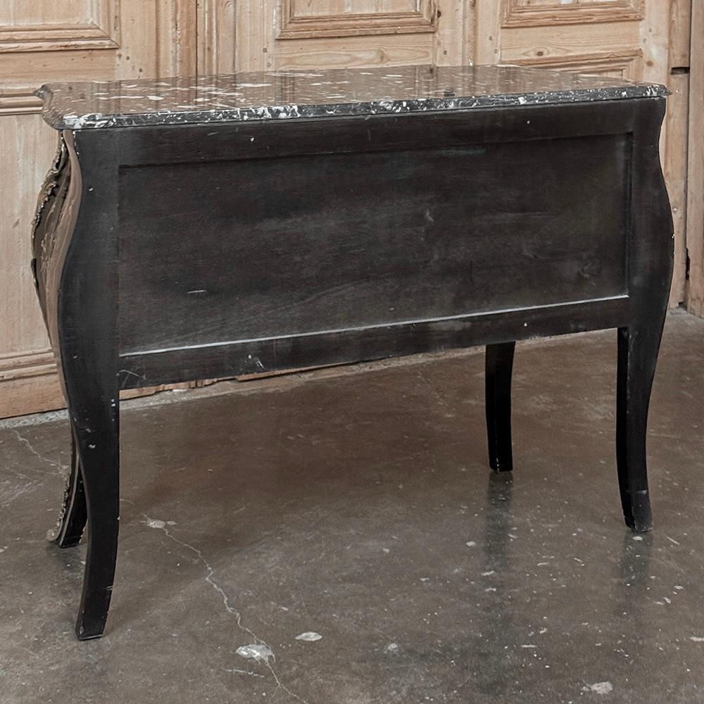 Antique French Chinoiserie Black Lacquer Bombe Commode For Sale 11