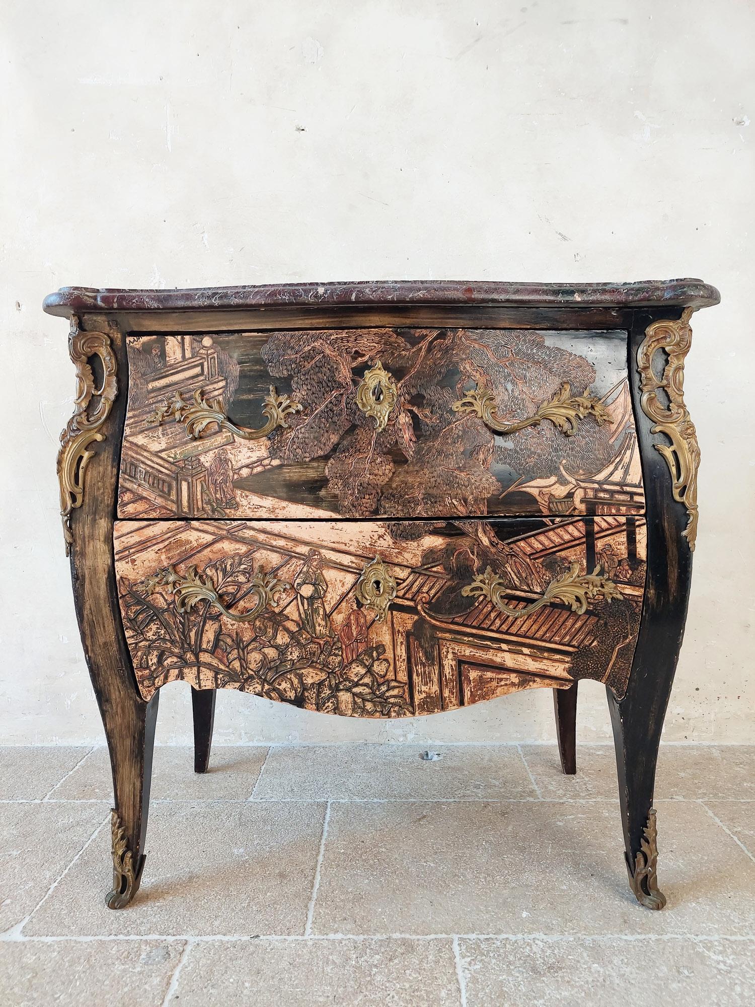 Antique French Chinoiserie Commode 19th Century In Good Condition For Sale In Baambrugge, NL