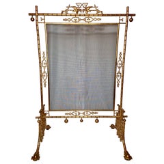 Antique French "Chinoiserie" Gold Bronze Fire Screen, Circa 1870-1880