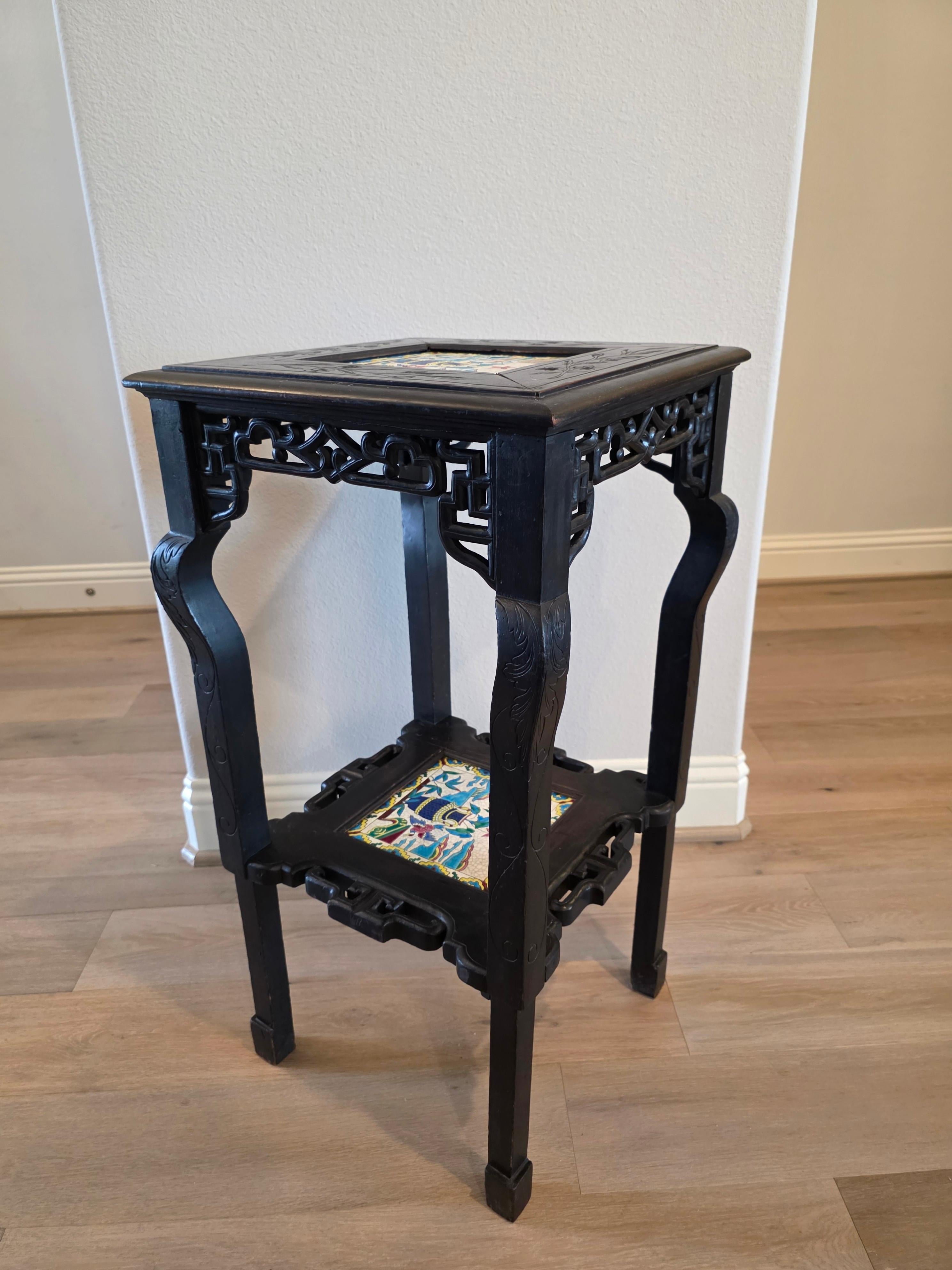 Antique French Chinoiserie Japonisme Viardot Longwy Ceramic Ebonized Table Stand For Sale 9