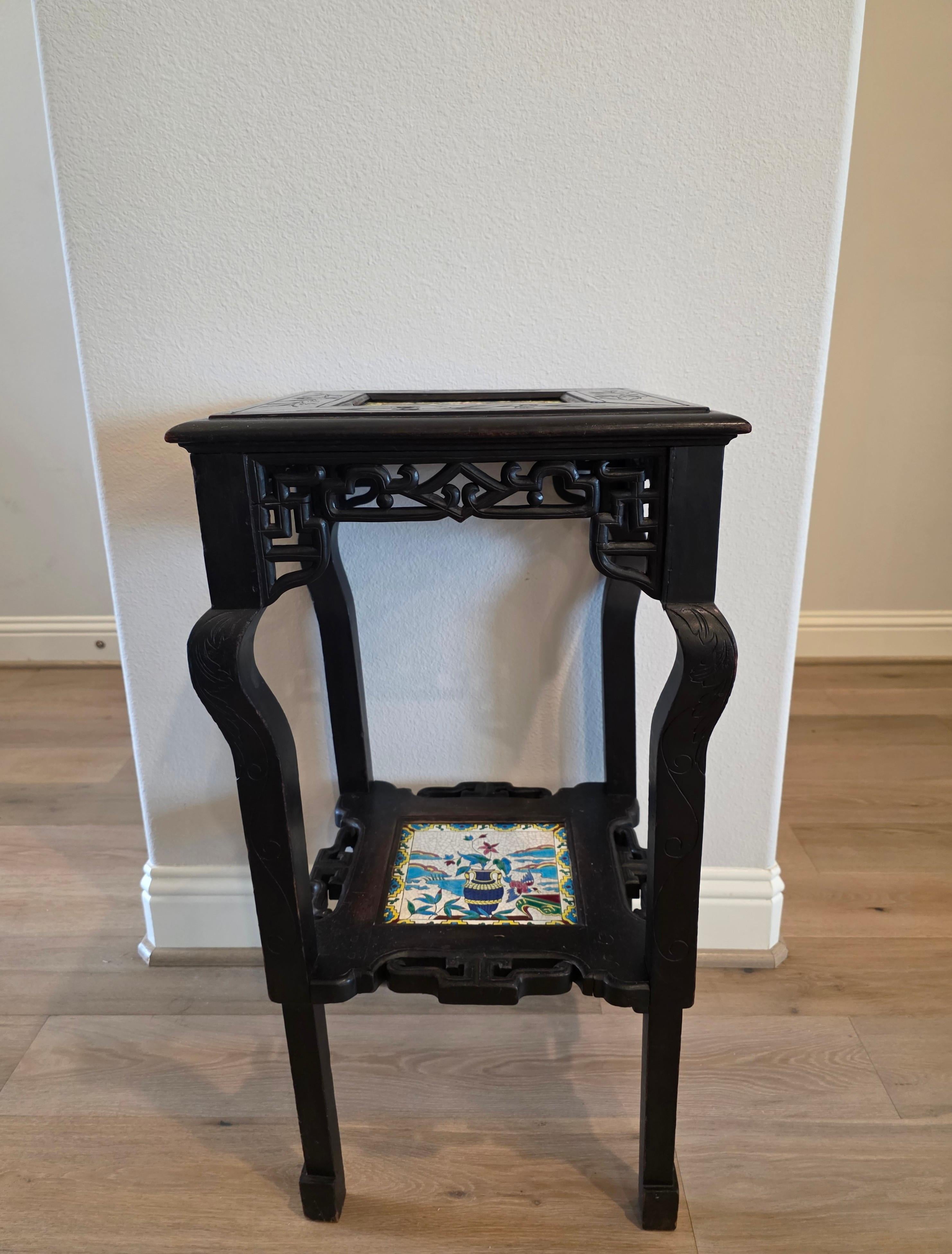 Antique French Chinoiserie Japonisme Viardot Longwy Ceramic Ebonized Table Stand For Sale 12