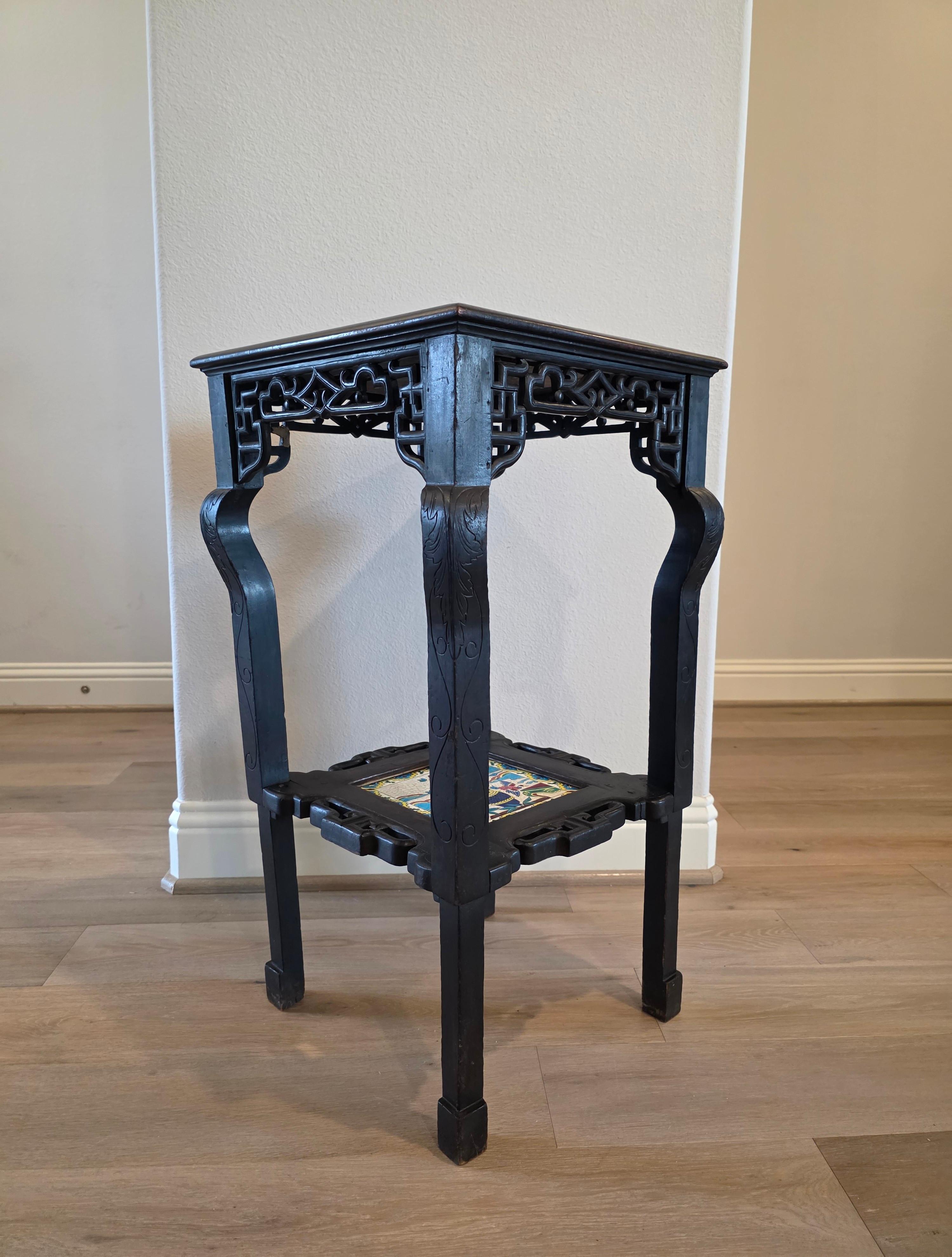 Antique French Chinoiserie Japonisme Viardot Longwy Ceramic Ebonized Table Stand For Sale 13