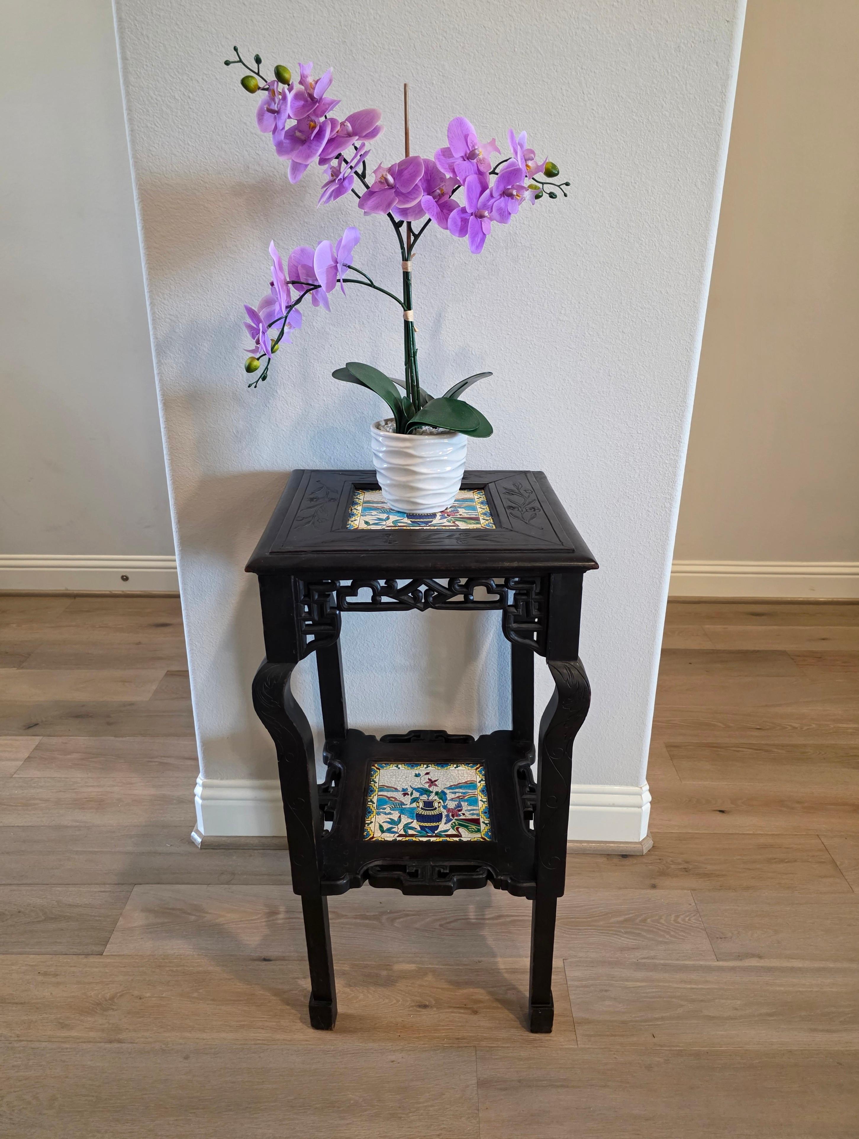 Antique French Chinoiserie Japonisme Viardot Longwy Ceramic Ebonized Table Stand For Sale 15