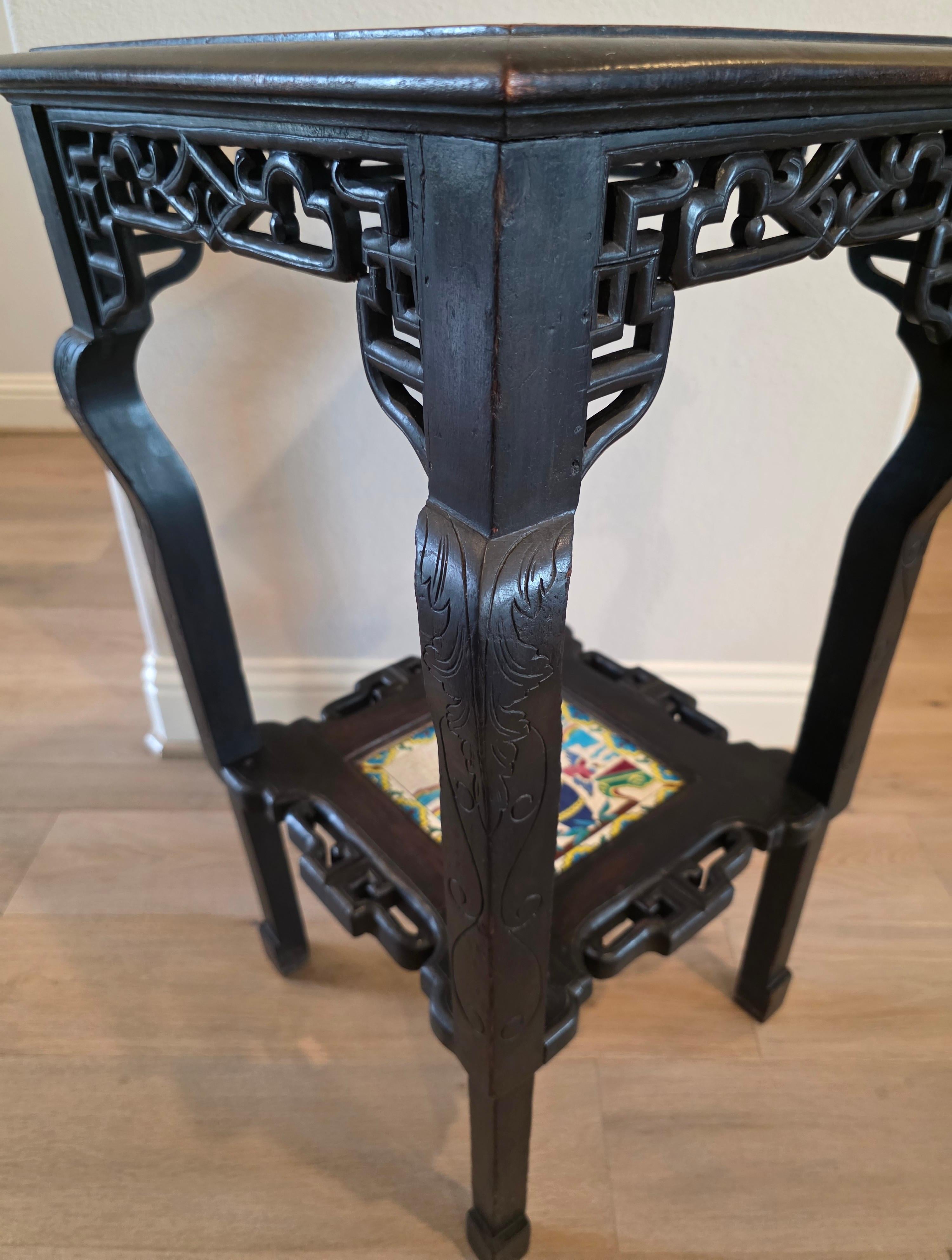 Antique French Chinoiserie Japonisme Viardot Longwy Ceramic Ebonized Table Stand For Sale 2