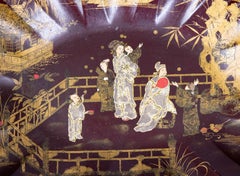 Antique French Chinoiserie Papier Mache Tray Lobed Bowl