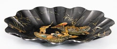 Antique French Chinoiserie Papier Mache Tray Lobed Bowl