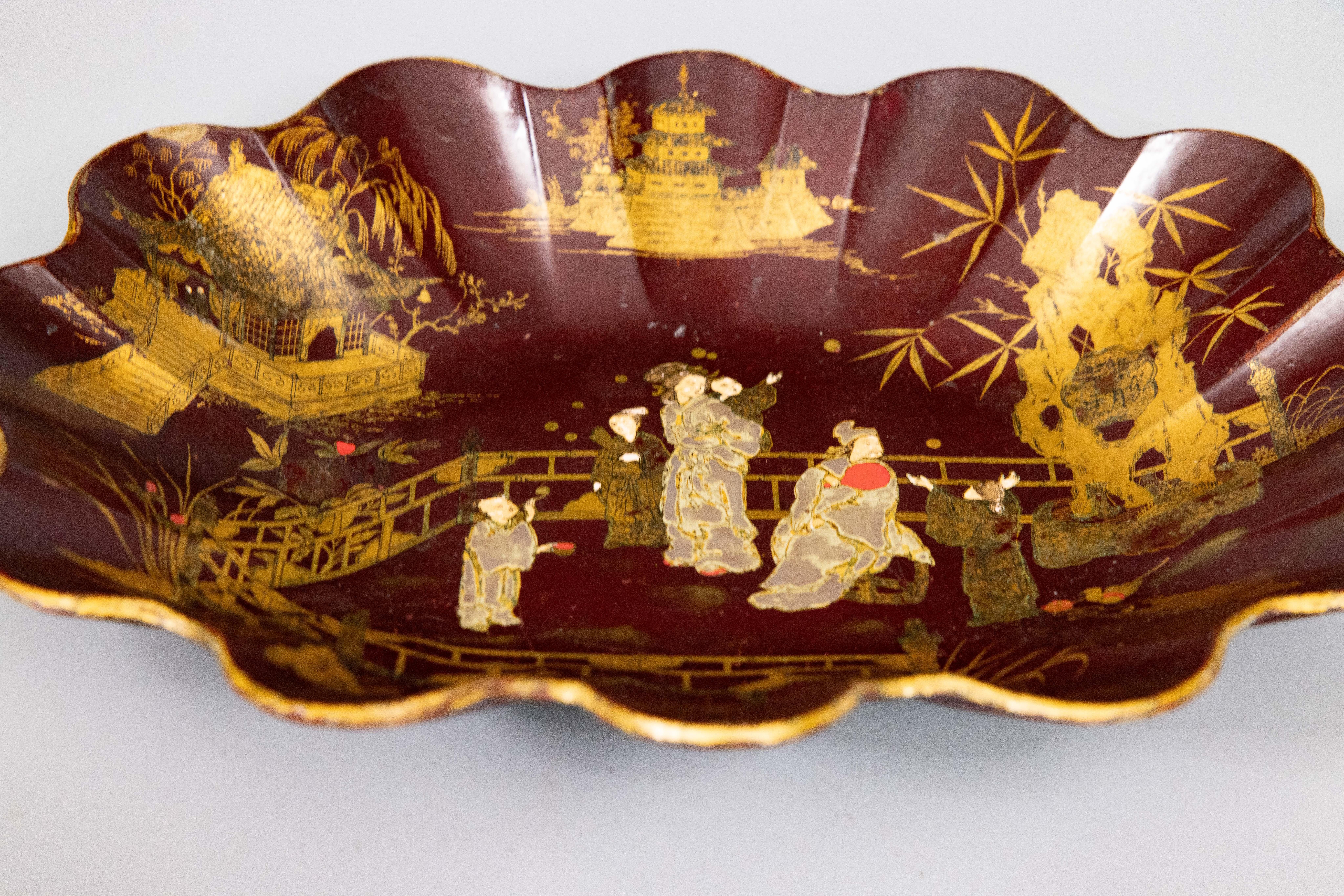 Lacquered Antique French Chinoiserie Papier Mache Tray For Sale