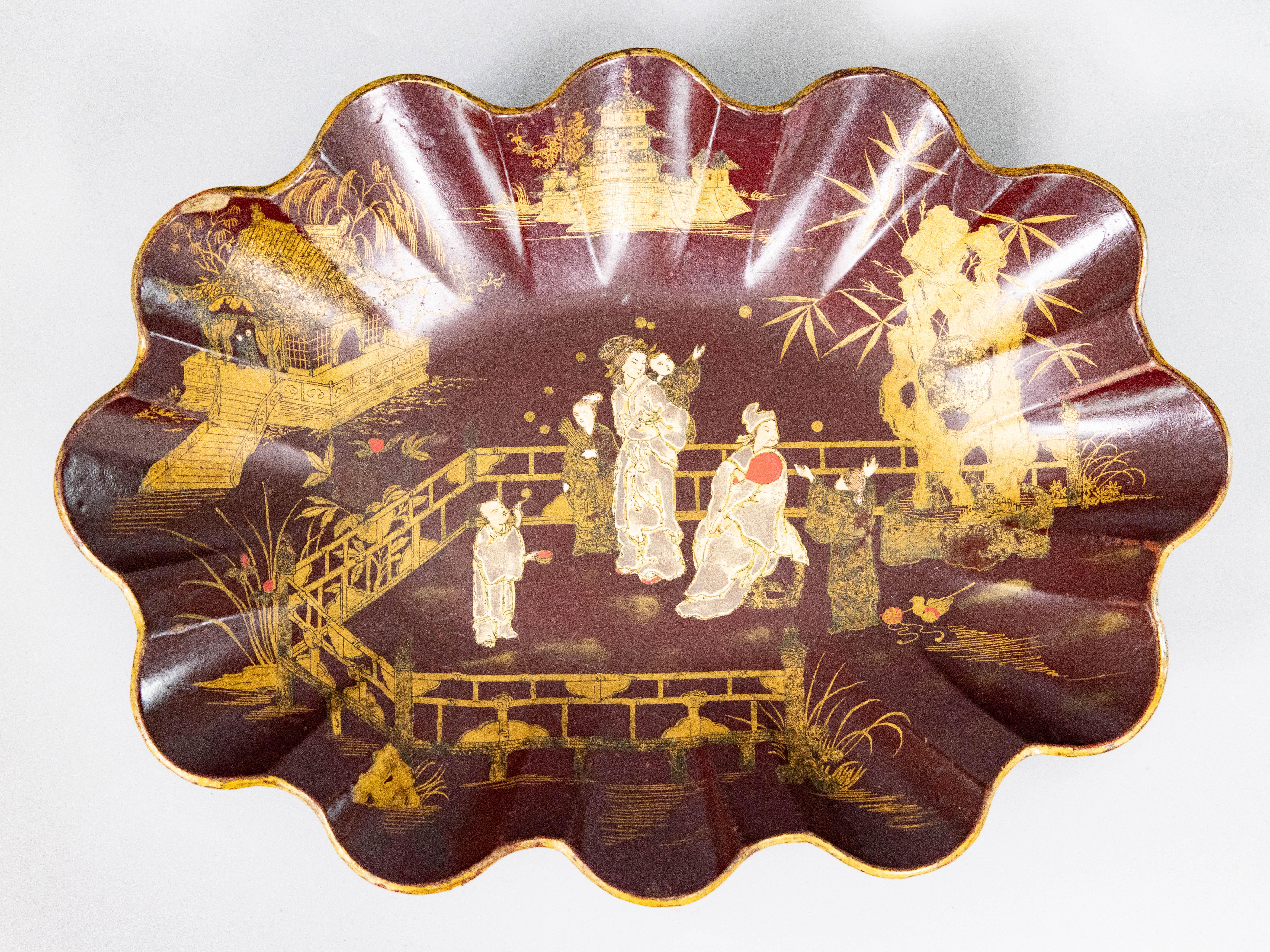 Paper Antique French Chinoiserie Papier Mache Tray For Sale