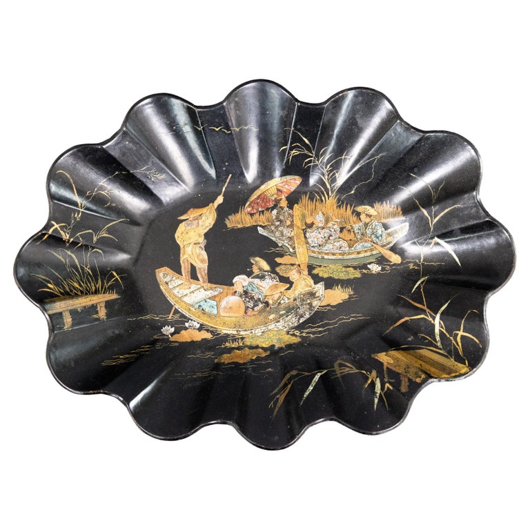 Chinese Export Black Lacquer Papiermache Tray - Early 19thC Chinese Export Black Lacquer Papiermache Tray - Early 19thC