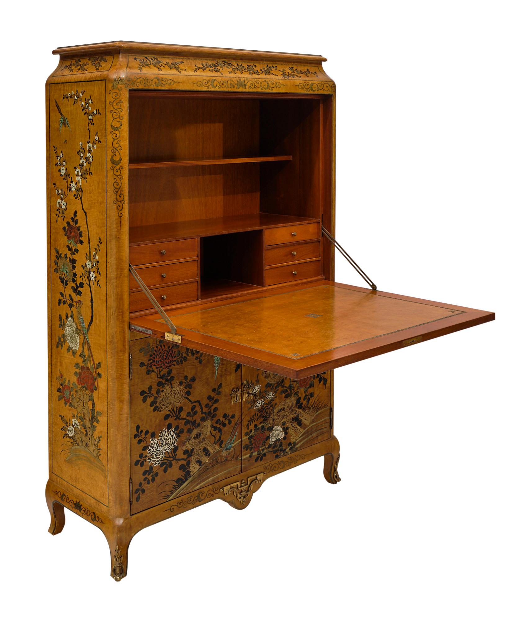 Brass Antique French Chinoiserie Secretaire