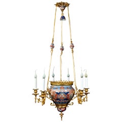 Antique French Chinoiserie Style Gilt Bronze and Chinese Porcelain Chandelier