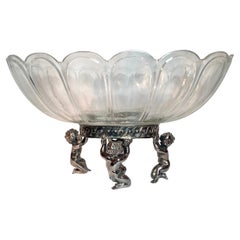 Antique French Christofle Silver on Bronze Baccarat Bowl Centerpiece, 1880s