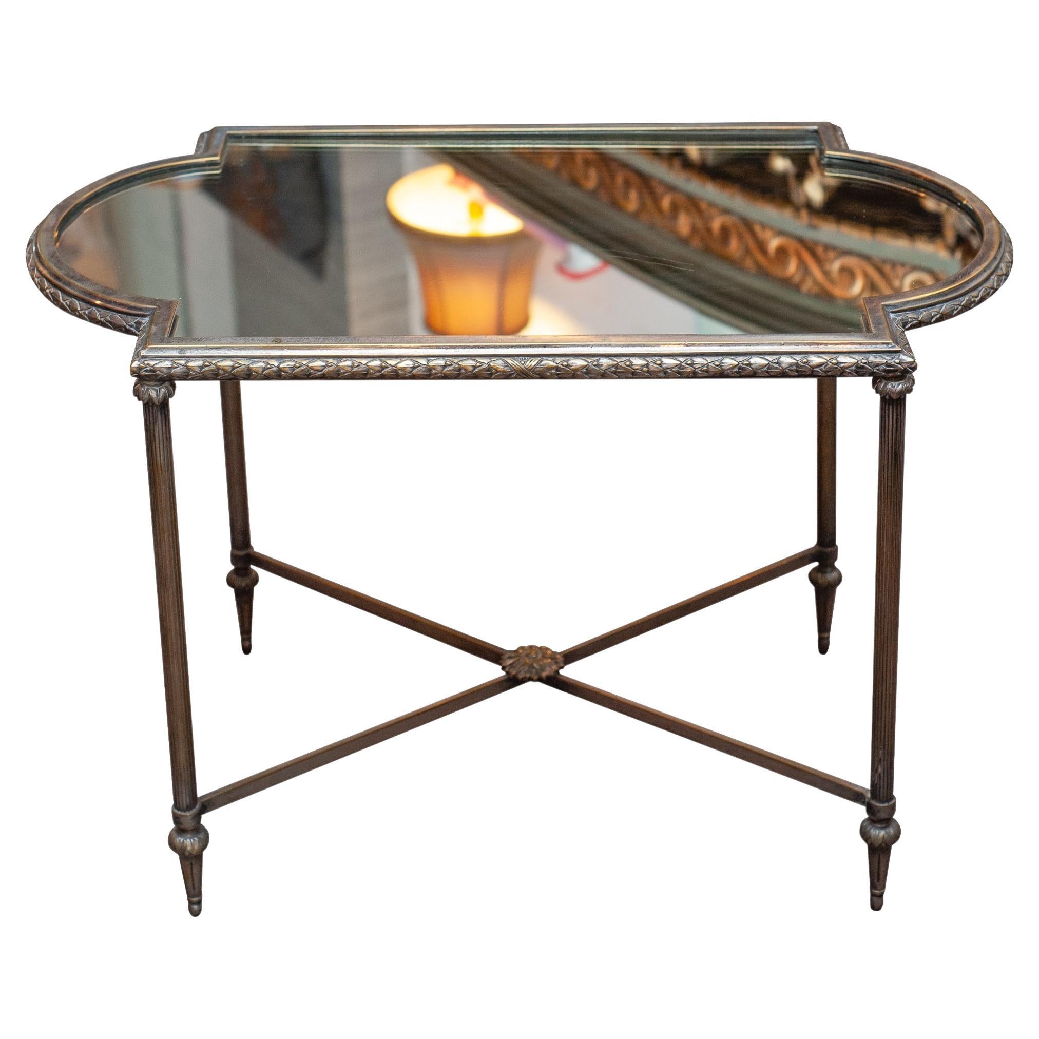 Antique French Christofle Table with Mirrored Top in Silver Metal For Sale