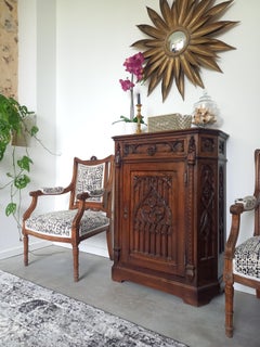 Antique French Church Hand-Carved Buffet Bookcase Cabinet, 19th Century