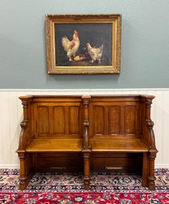 Antique French Church Pew Bench Double Seat Oak