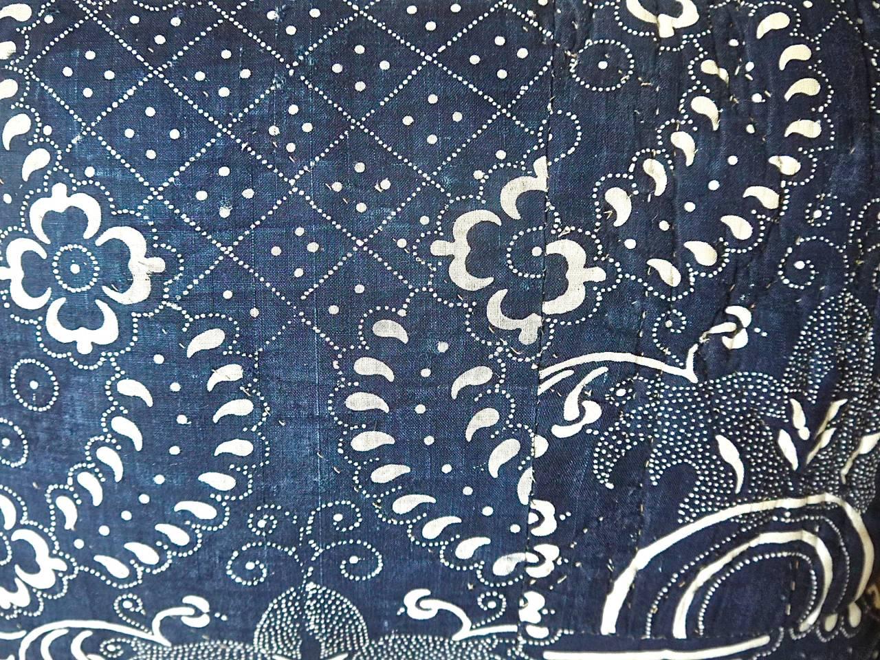 Antique French circa 1800 Indigo Resist Blockprinted Cotton Pillow 1